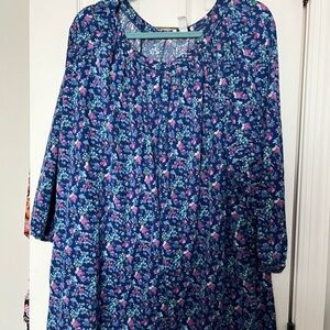 Denim & Co Printed Heavenly Jersey 3/4 Sleeve Top Blue 3X